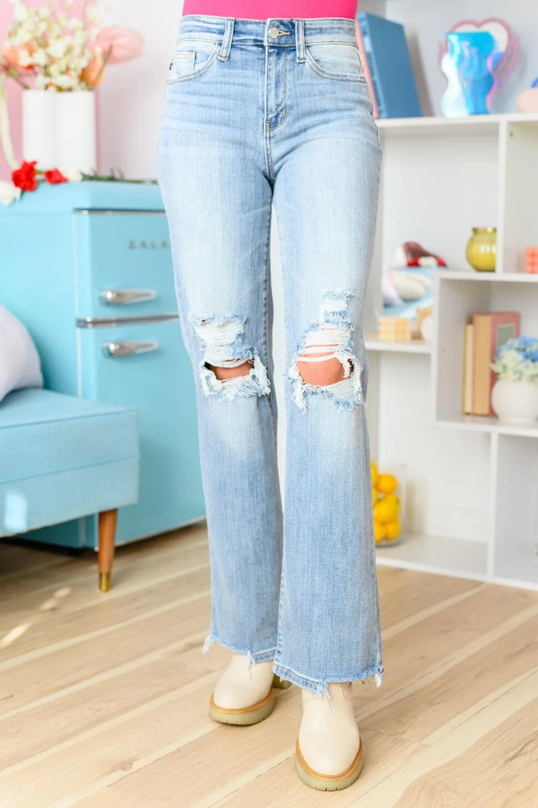 Hazel Blues® |  Rose High Rise 90's Straight Jeans in Light Wash