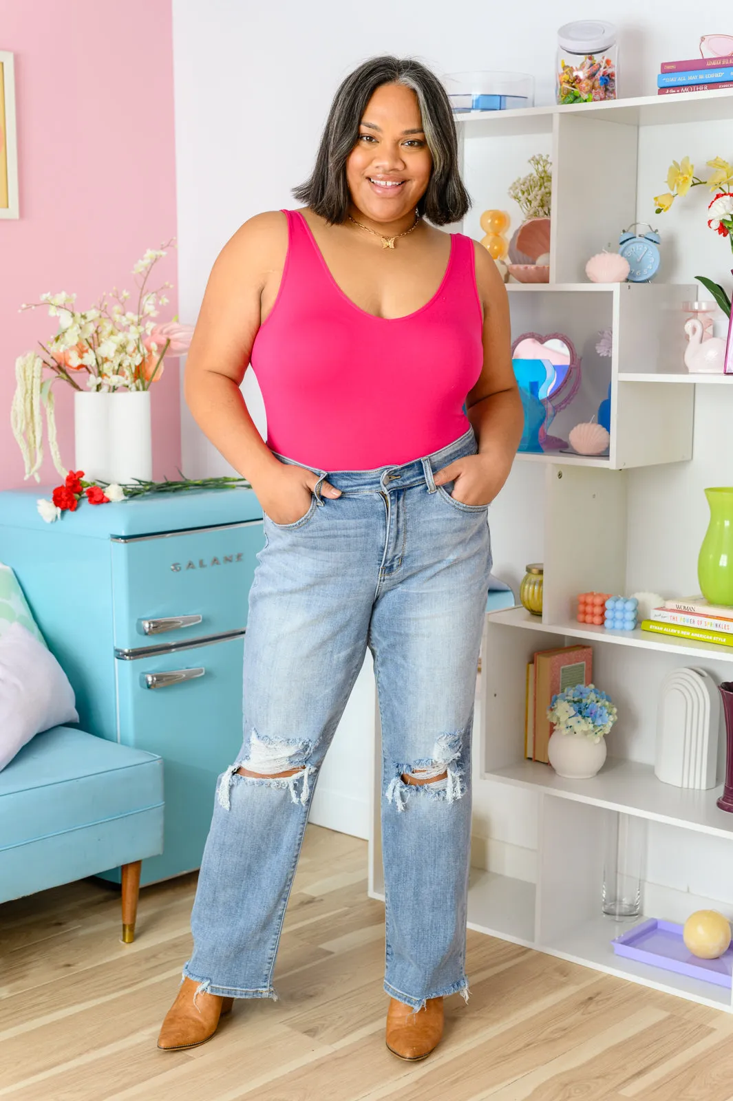 Hazel Blues® |  Rose High Rise 90's Straight Jeans in Light Wash