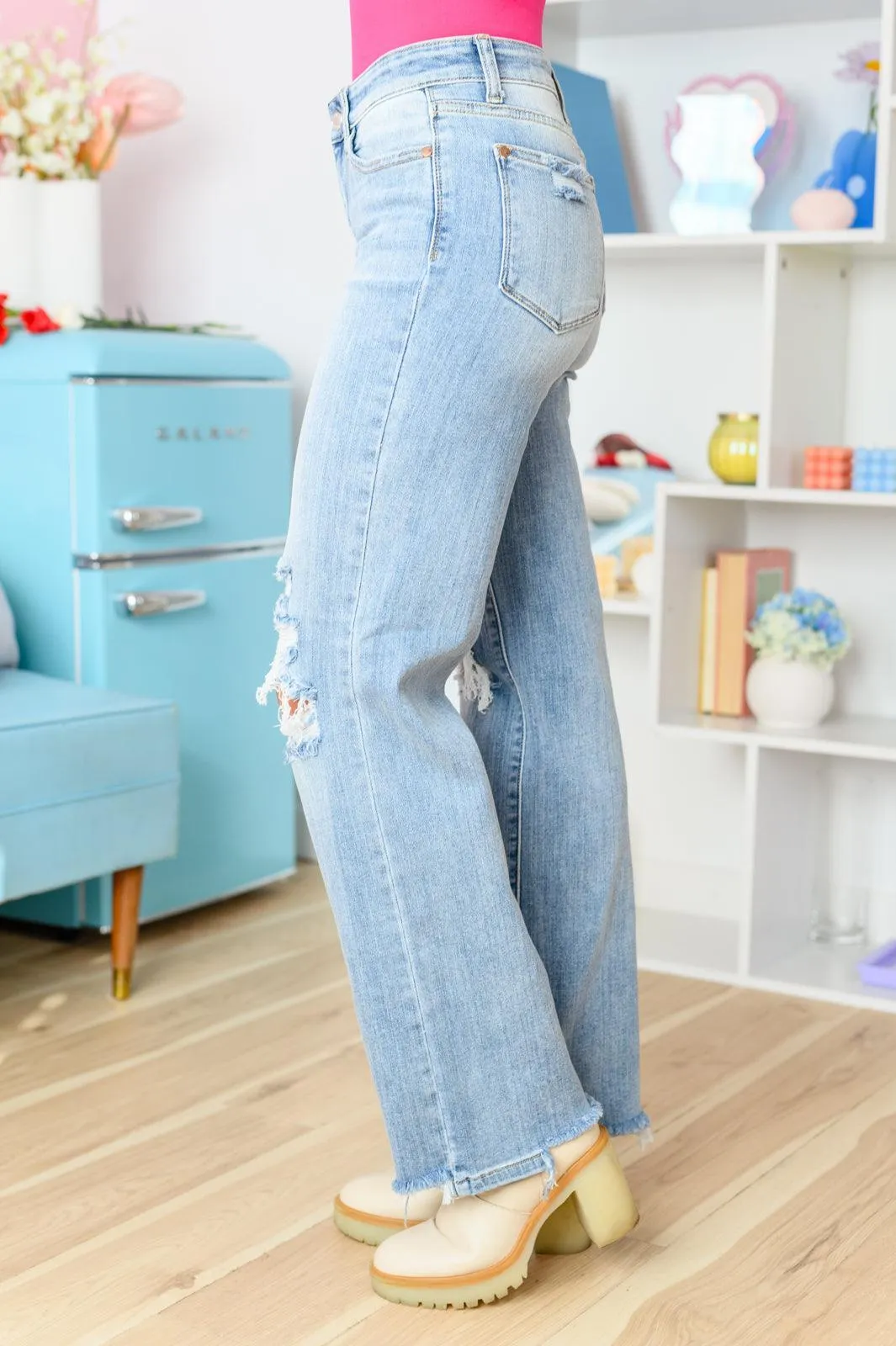 Hazel Blues® |  Rose High Rise 90's Straight Jeans in Light Wash