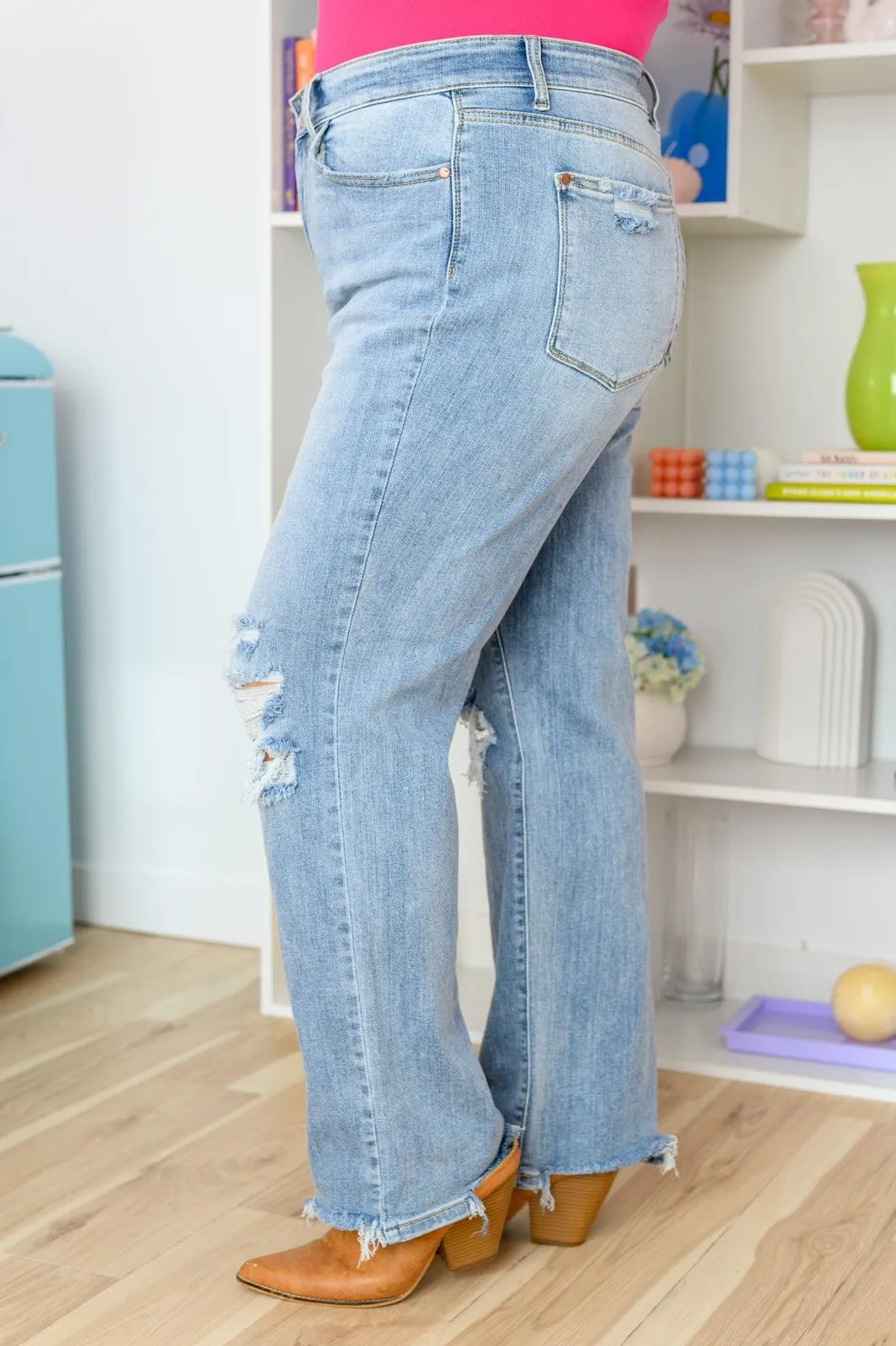Hazel Blues® |  Rose High Rise 90's Straight Jeans in Light Wash