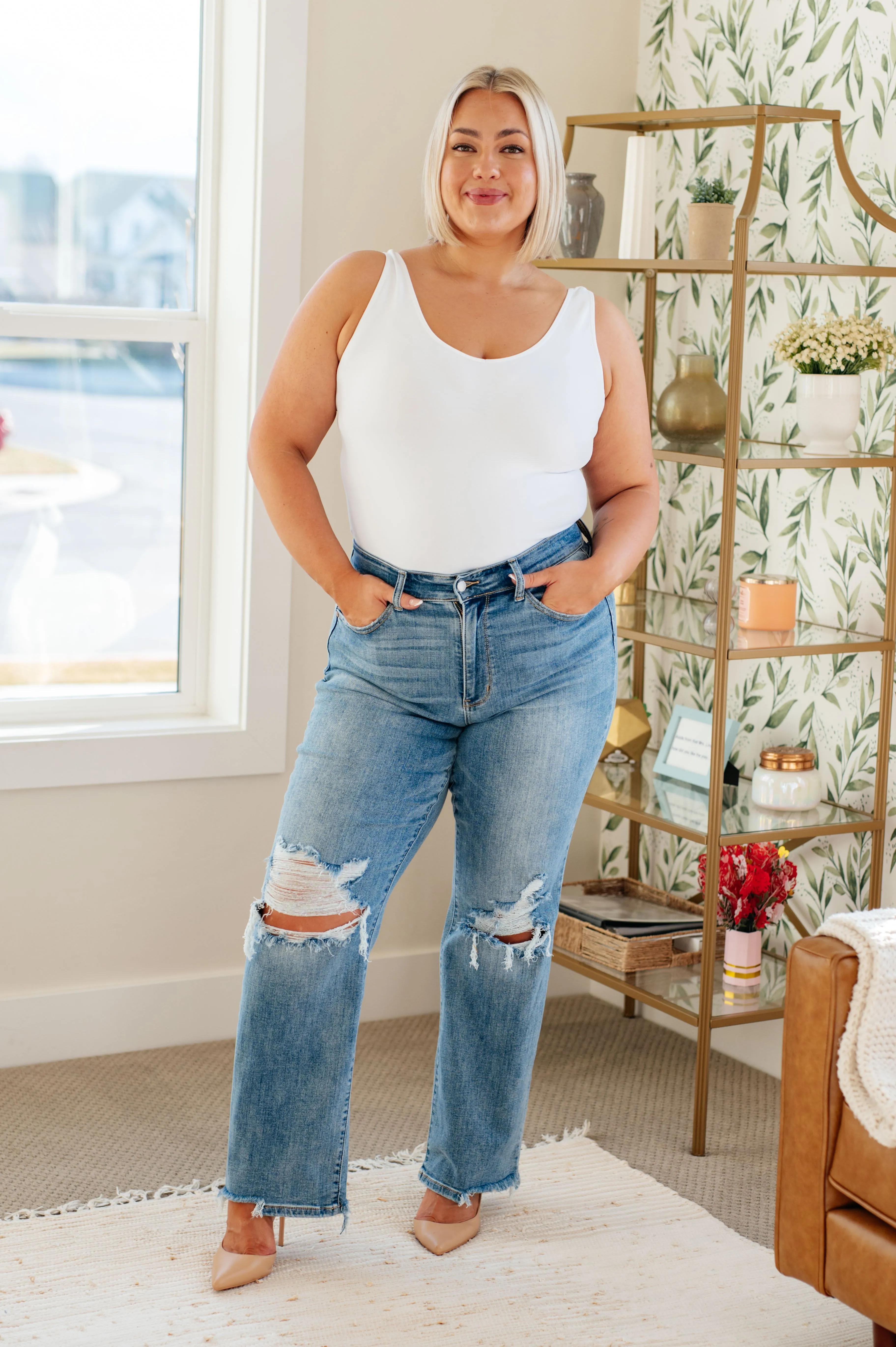 Hazel Blues® |  Rose High Rise 90's Straight Jeans in Light Wash