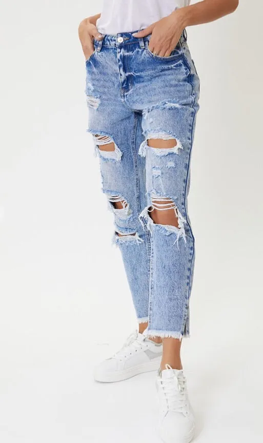 High Rise Distressed Boyfriend
