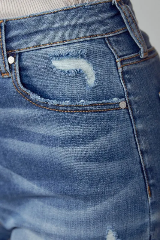 High Rise Distressed Girlfriend Jeans