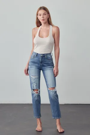 High Rise Distressed Girlfriend Jeans