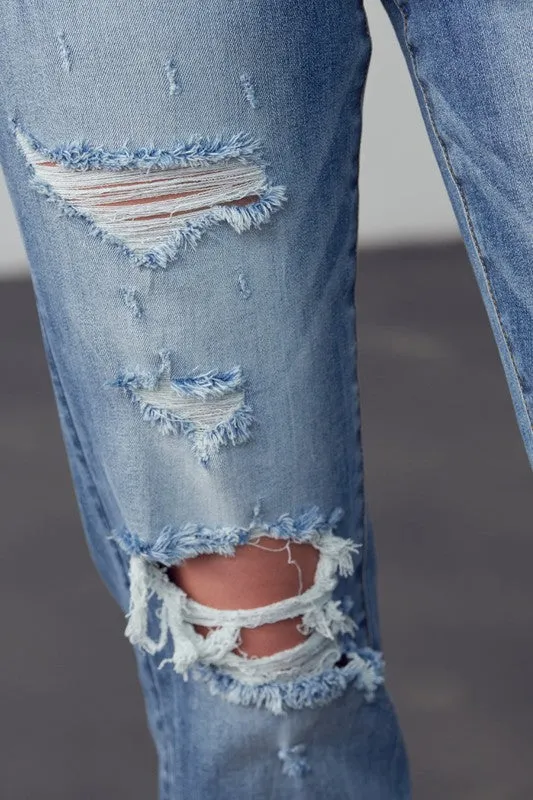 High Rise Distressed Girlfriend Jeans