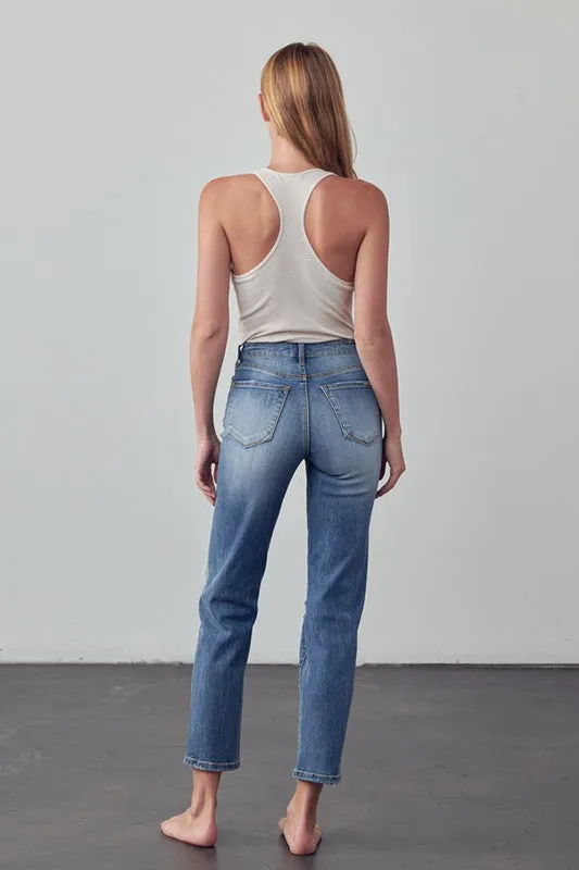High Rise Distressed Girlfriend Jeans