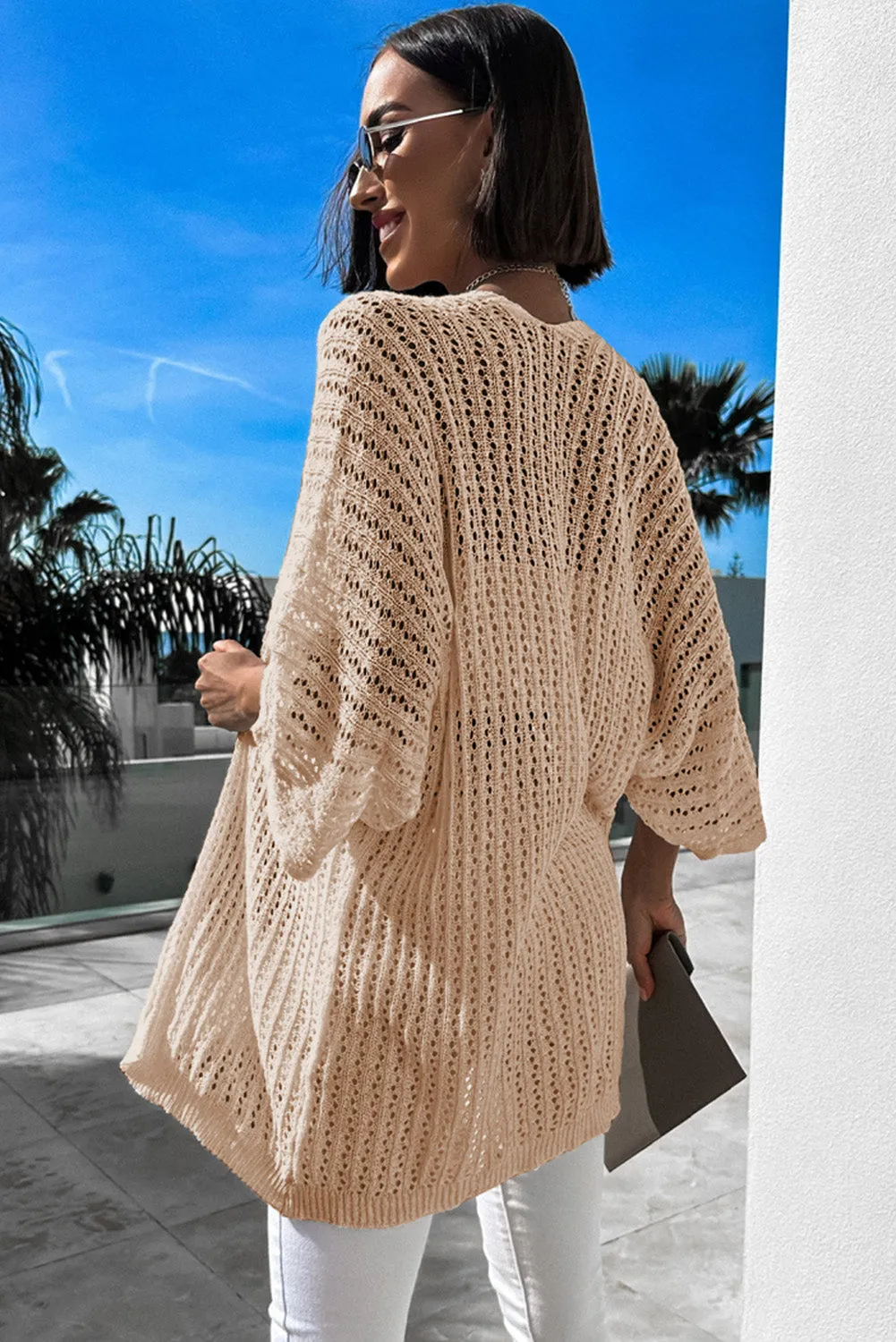 Hollow-out Bracelet Sleeve Knit Cardigan
