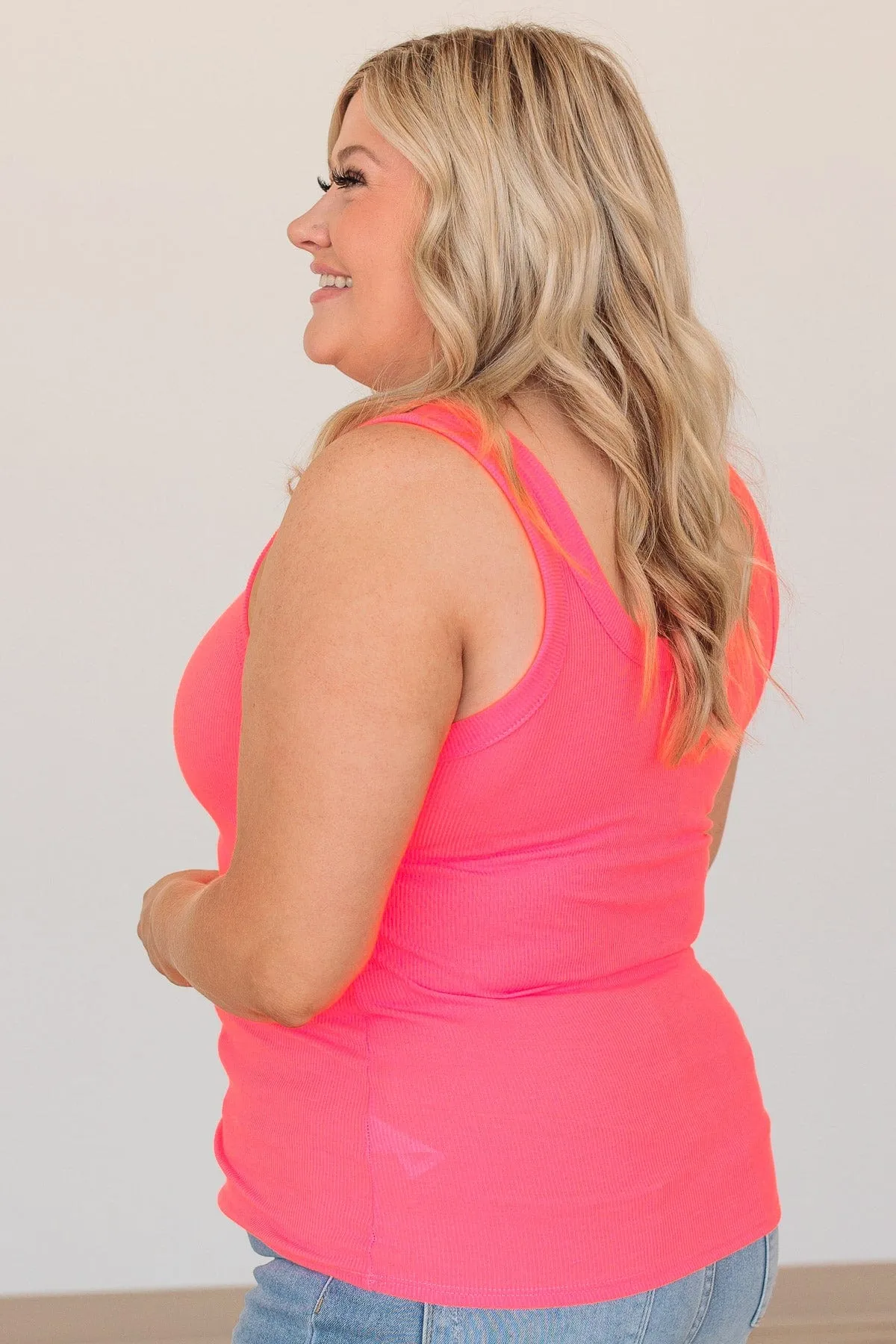 Ignore The Stares Ribbed Tank- Neon Pink