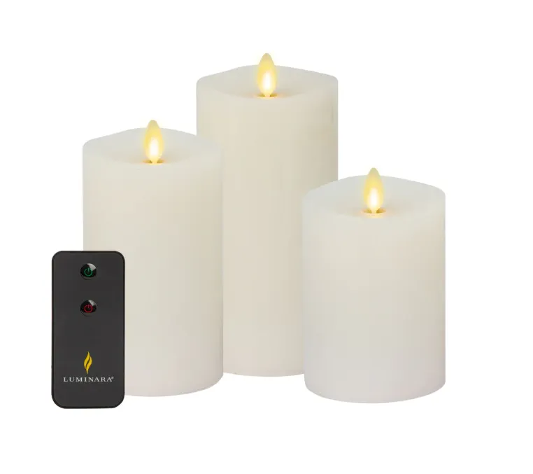 Indoor Pillar Candles w/ Remote - White Set of 3