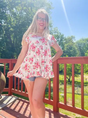 Ivory Floral Ruffle Top