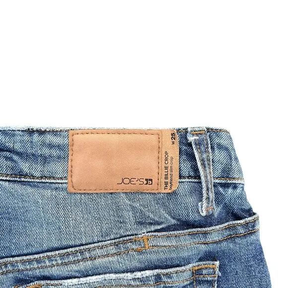 JOE'S The Billie Crop Boyfriend Tapered Women's Distressed Blue Jeans Size 25