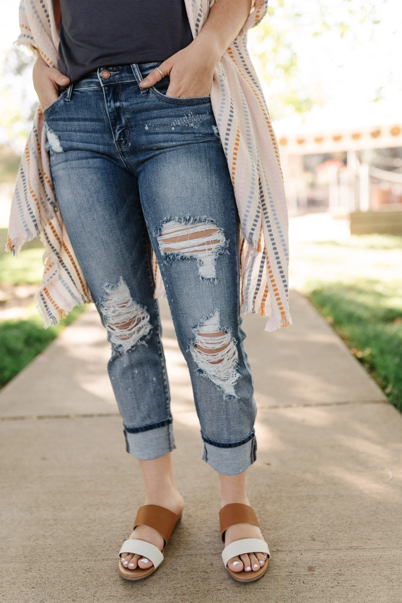 Judy Blue Bleach Splash Boyfriend Jeans