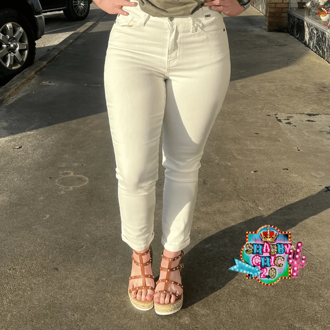 Judy Blue High Waist BoyFriend Non Distressed White Jeans
