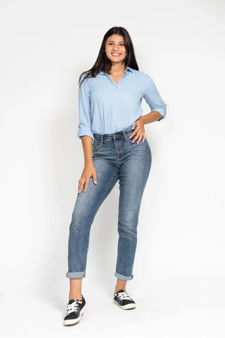 Julissa Hi-Rise Bleach Splash Boyfriend Jeans