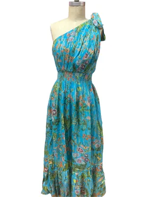 Just Bellina One Shoulder Dress - Blue Floral