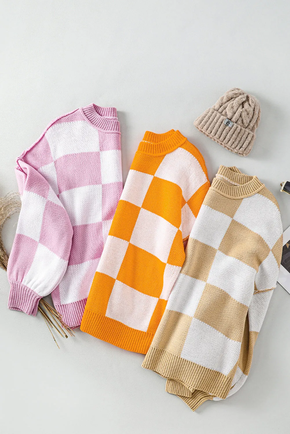 KaleaBoutique Checkered Bishop Sleeve Sweater