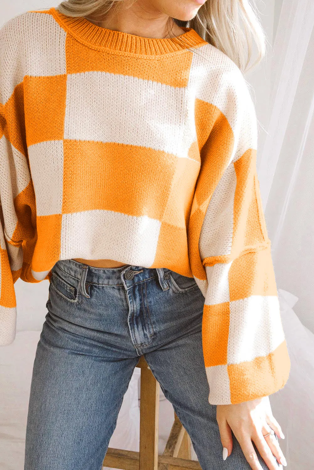KaleaBoutique Checkered Bishop Sleeve Sweater
