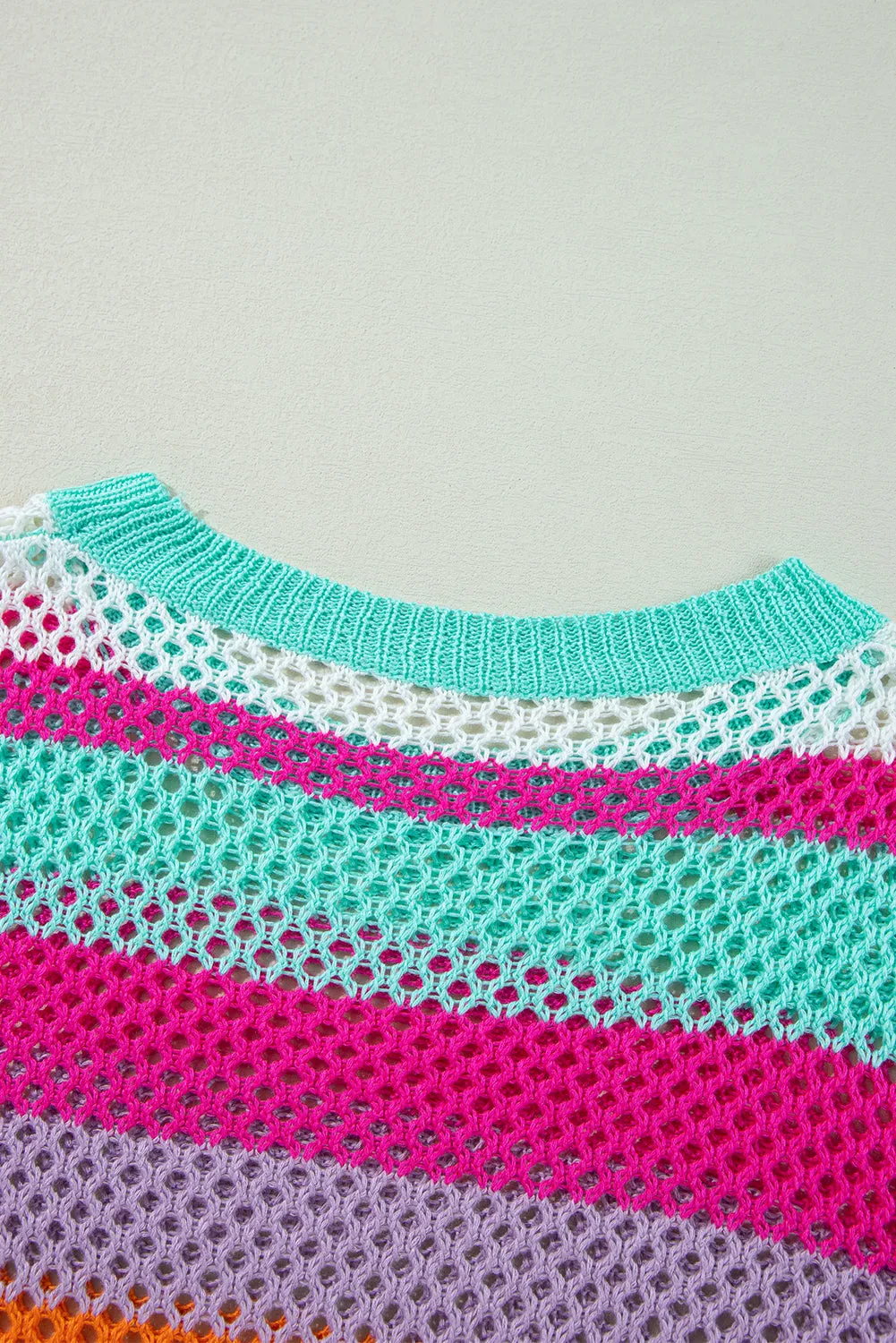 KaleaBoutique Colorblock Patchwork Knit Crochet Eyelet Sweater