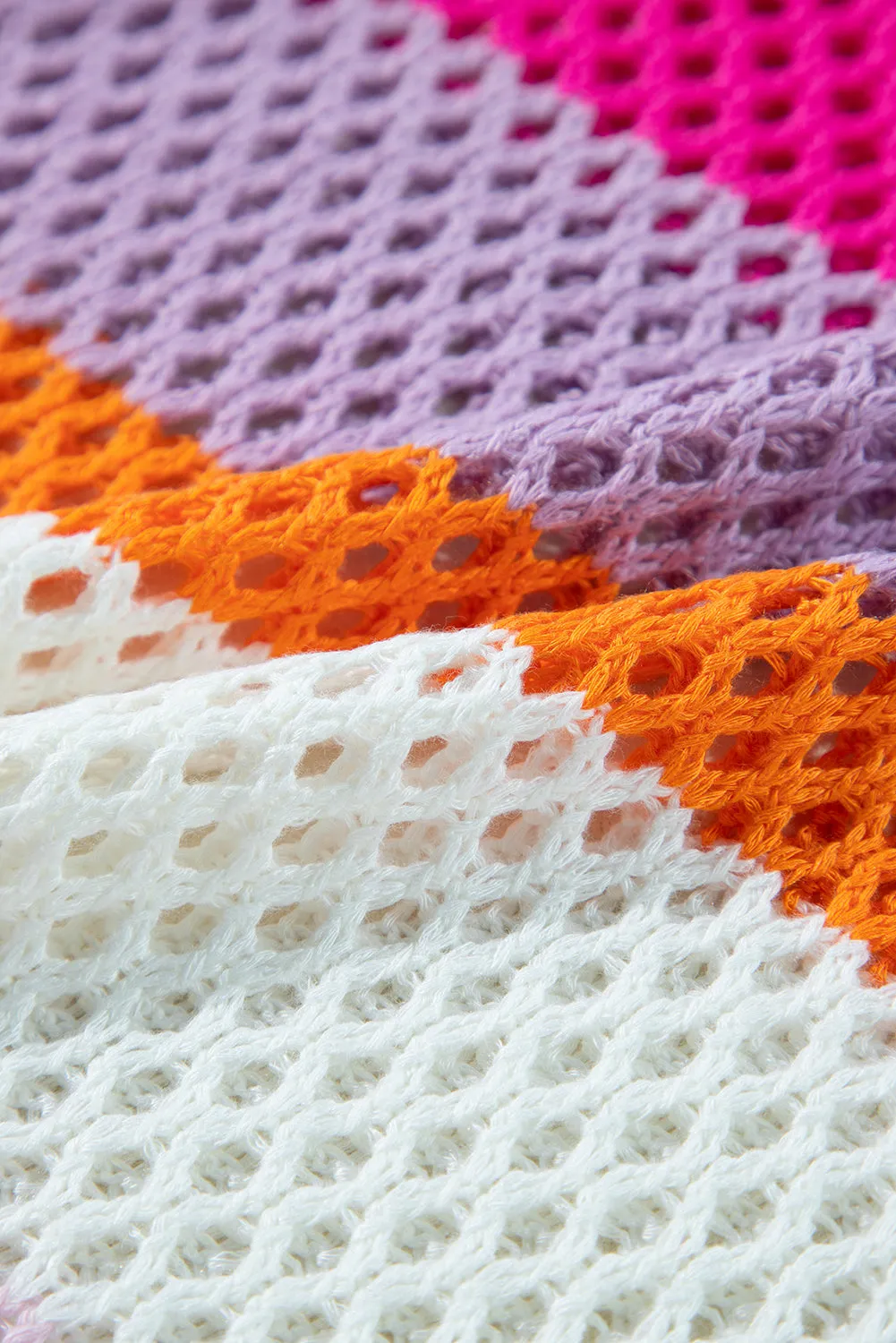 KaleaBoutique Colorblock Patchwork Knit Crochet Eyelet Sweater
