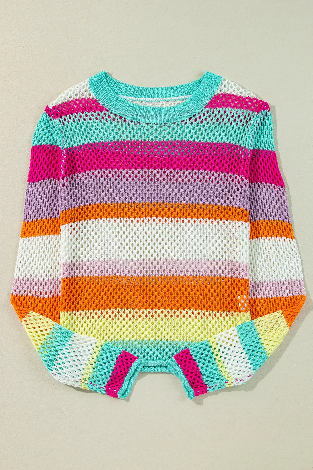 KaleaBoutique Colorblock Patchwork Knit Crochet Eyelet Sweater