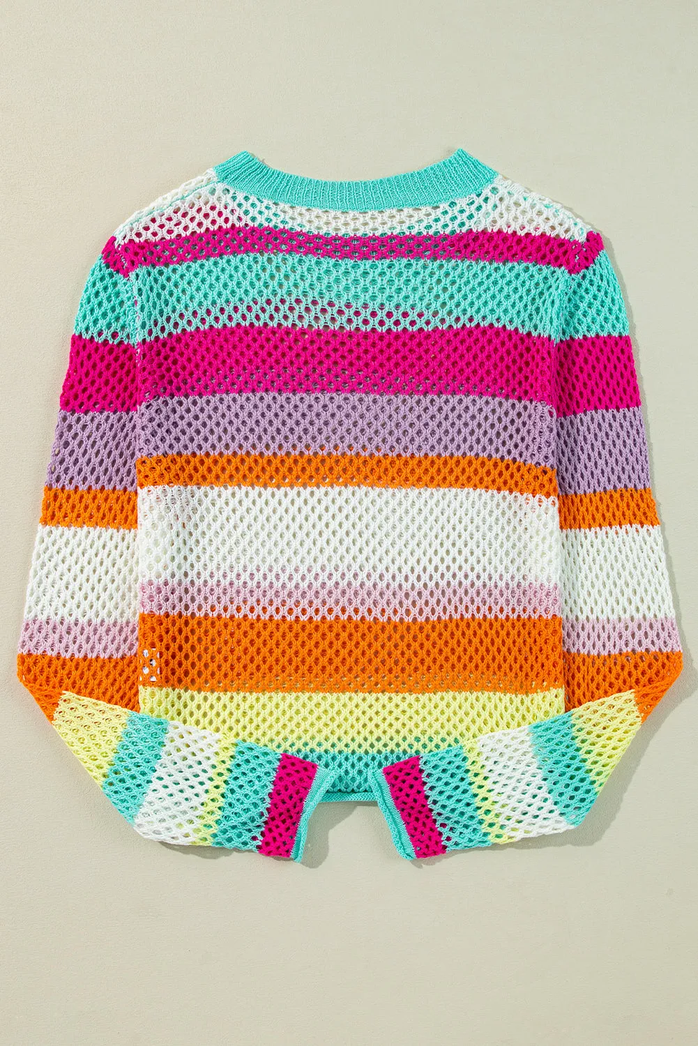 KaleaBoutique Colorblock Patchwork Knit Crochet Eyelet Sweater
