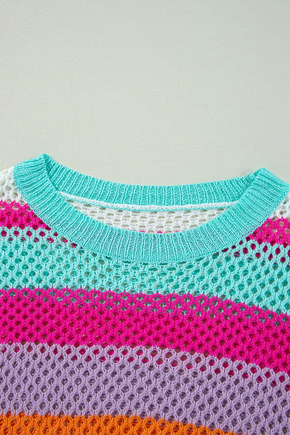 KaleaBoutique Colorblock Patchwork Knit Crochet Eyelet Sweater