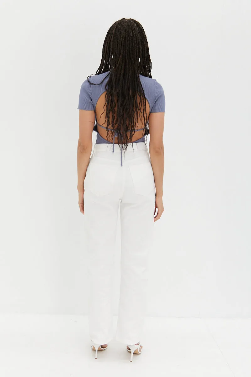 Knit October Short Sleeve Bodysuit - Baby Blue