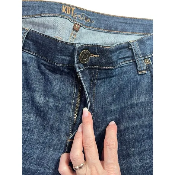 Kut From The Kloth Midrise Straight Boyfriend Jeans Women Size 12 Blue Denim