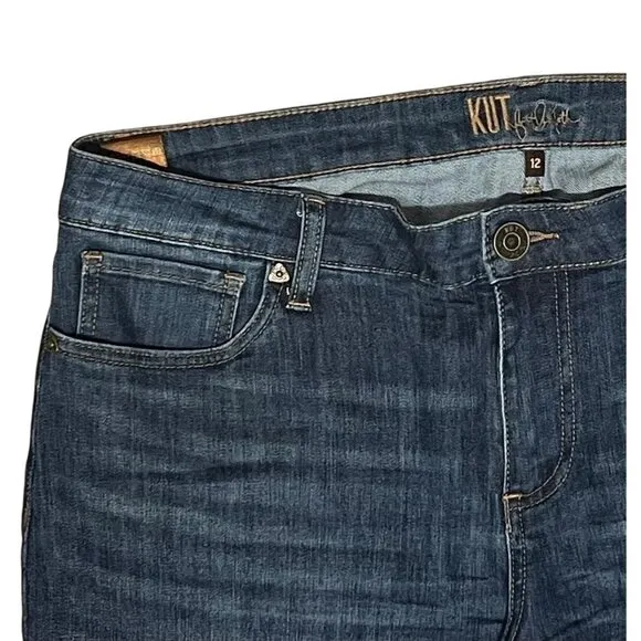 Kut From The Kloth Midrise Straight Boyfriend Jeans Women Size 12 Blue Denim