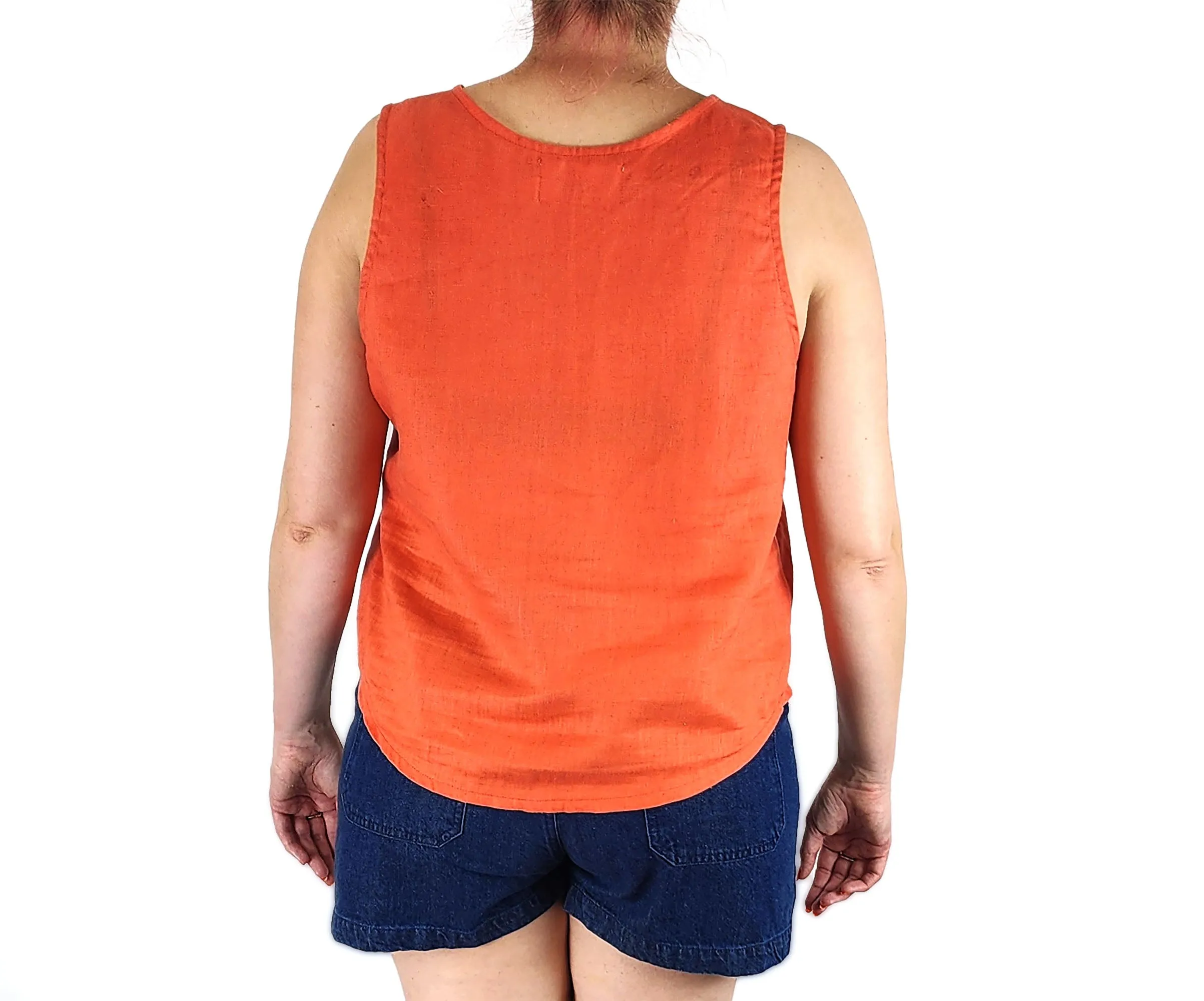 Kuwaii orange linen sleeveless top size 14