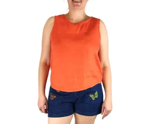 Kuwaii orange linen sleeveless top size 14