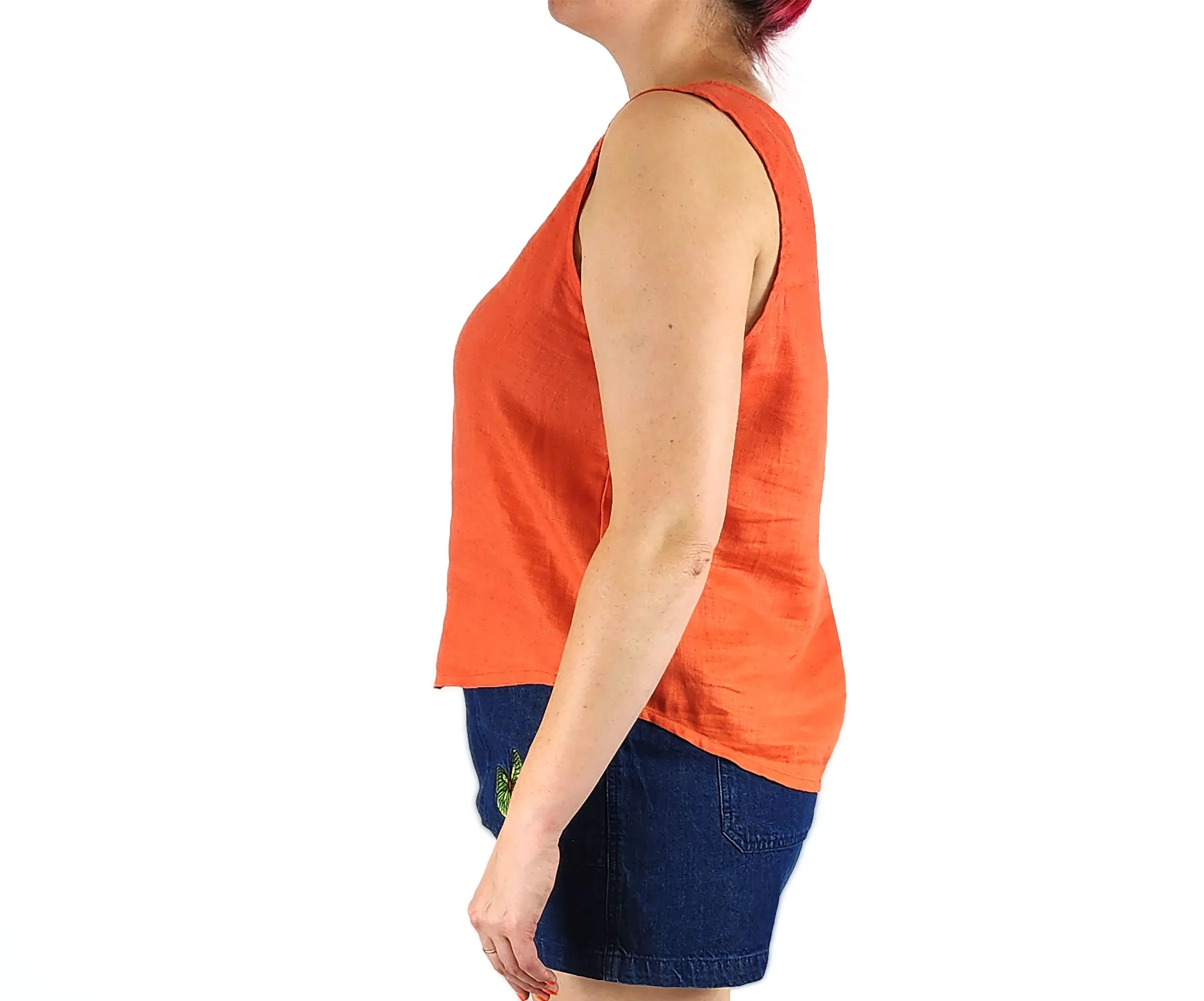 Kuwaii orange linen sleeveless top size 14