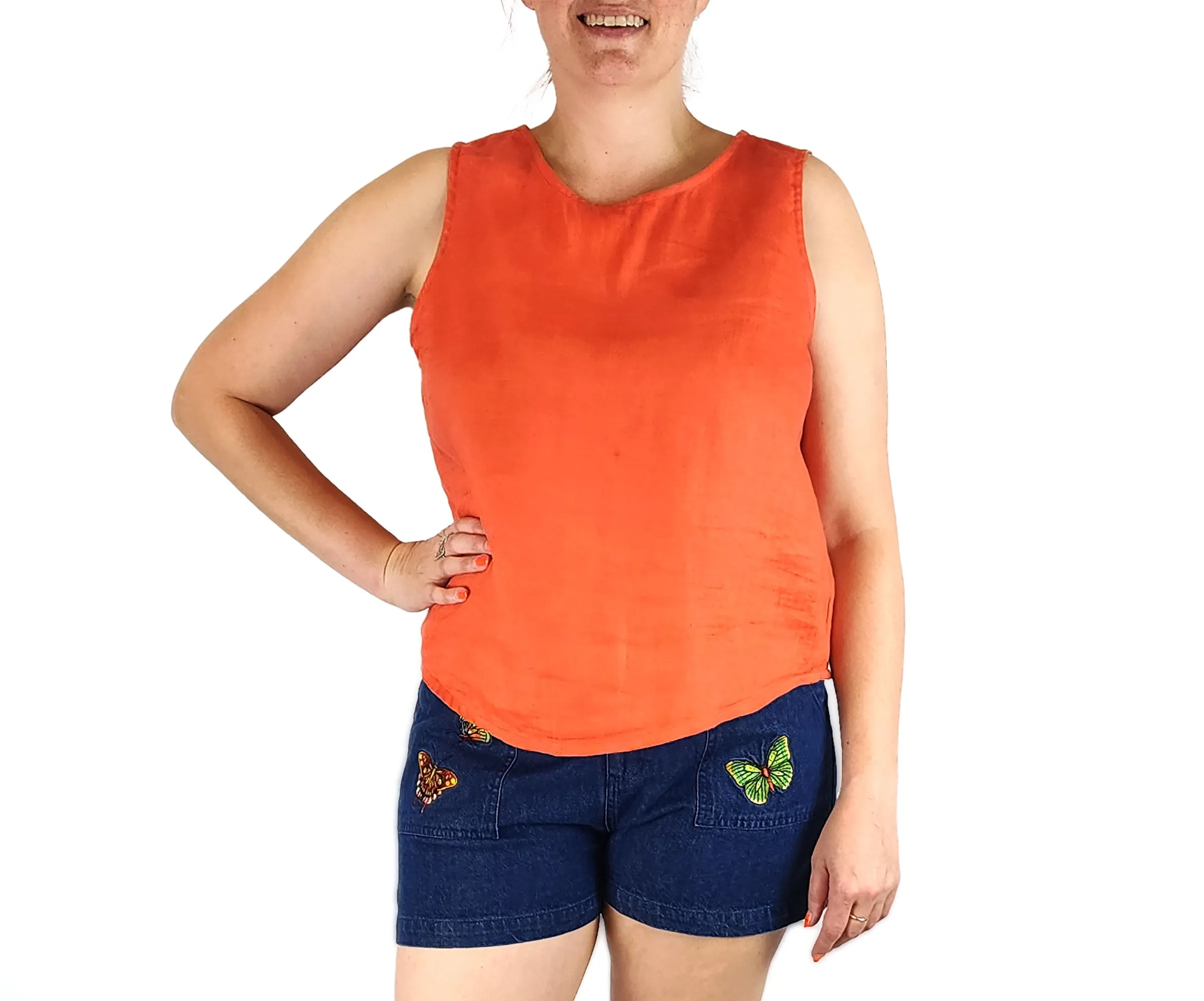 Kuwaii orange linen sleeveless top size 14