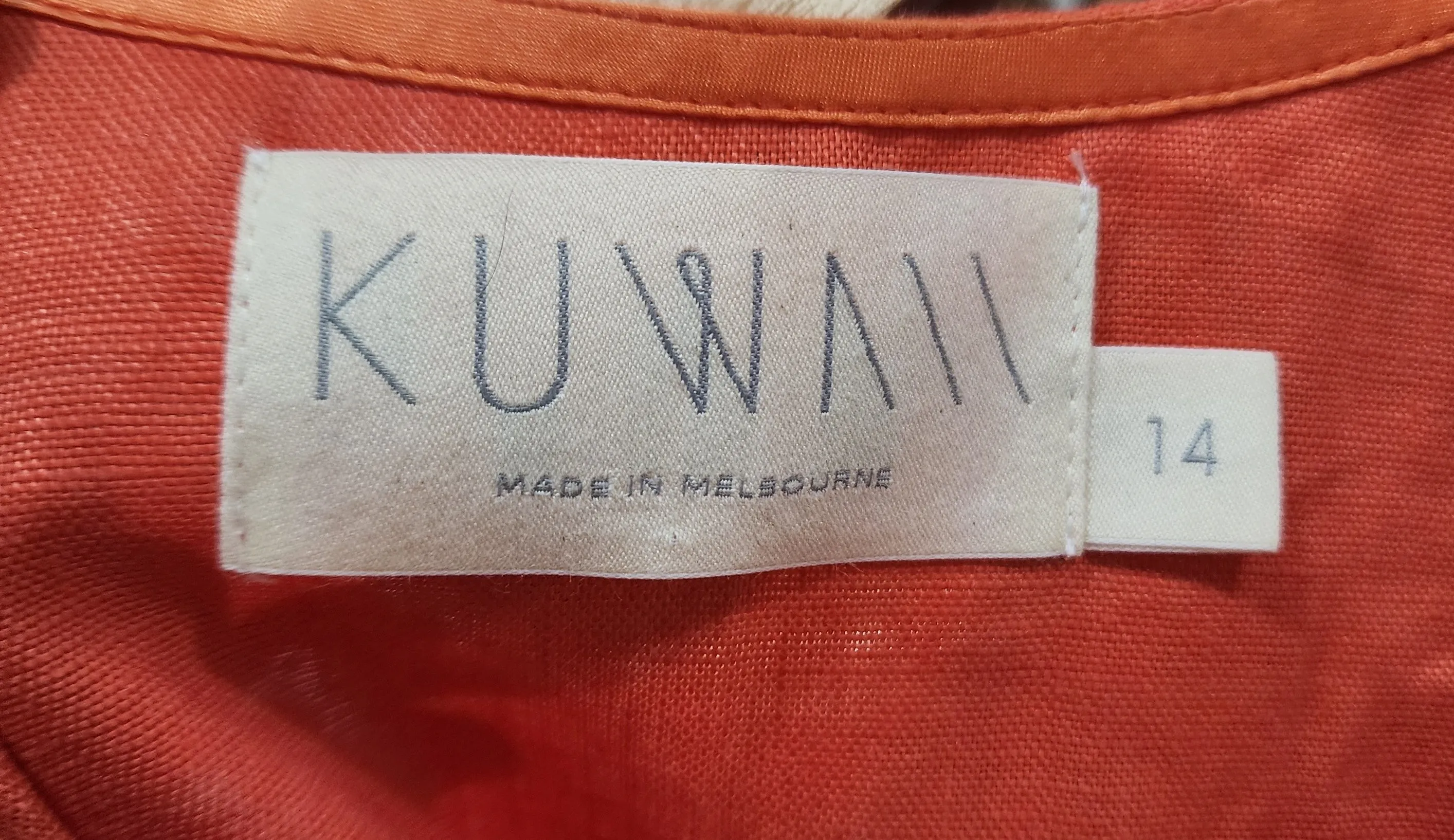 Kuwaii orange linen sleeveless top size 14