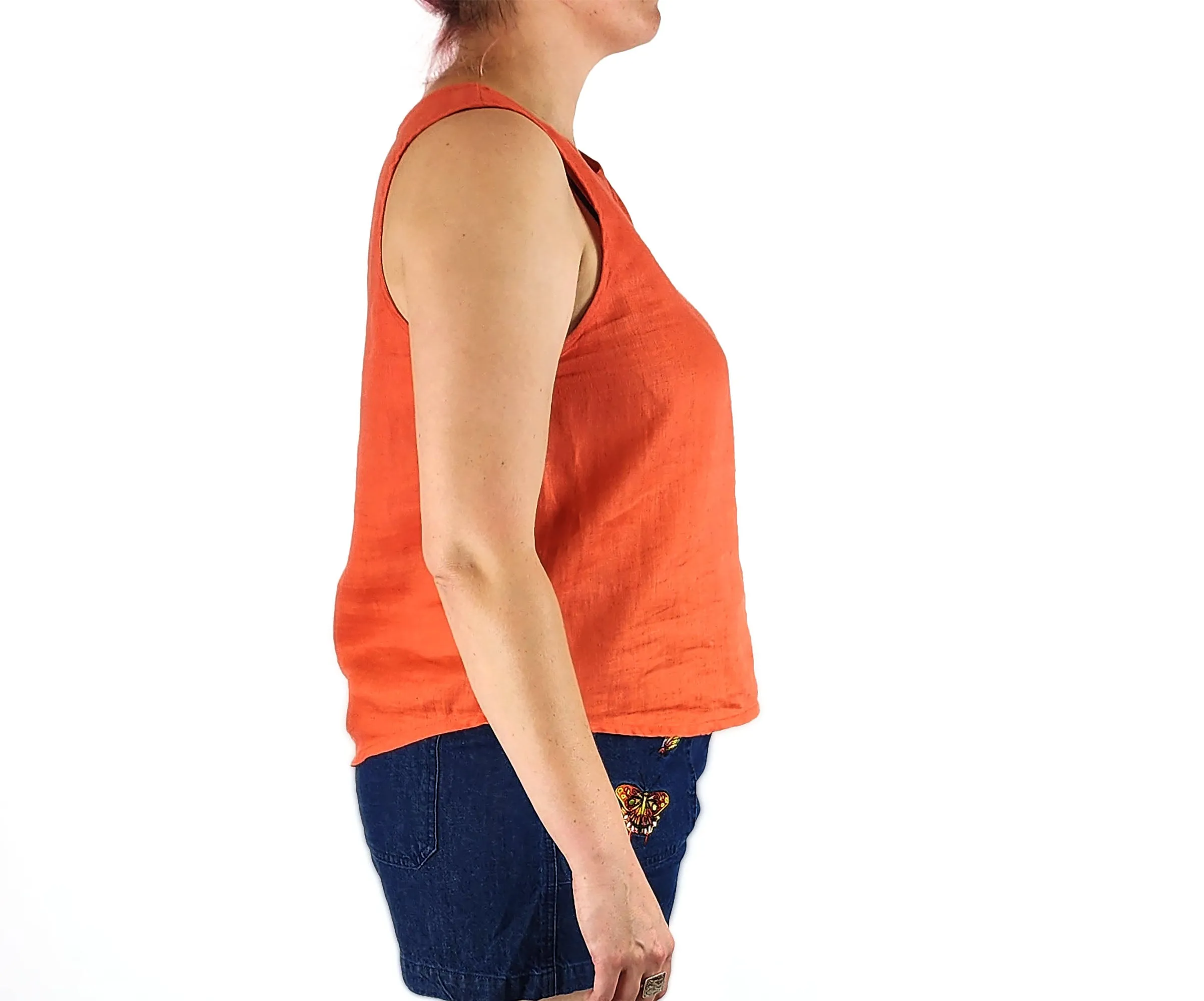 Kuwaii orange linen sleeveless top size 14