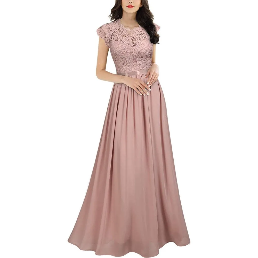 Lace Bridesmaid Dress Floral Evening Party Maxi Dress Wedding Guest Dress
