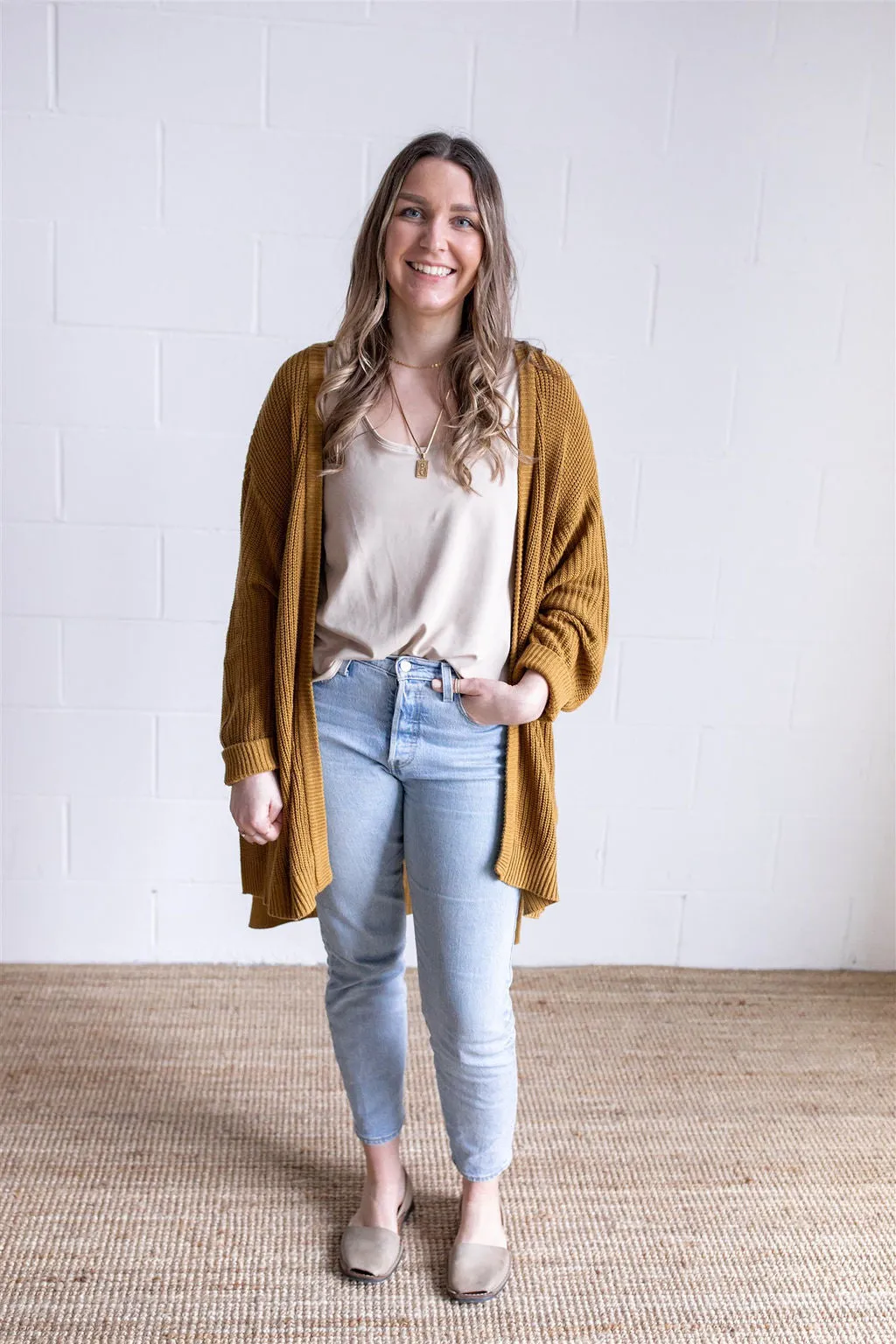 Ladies Knit Cardigan: Mustard XL/XXL