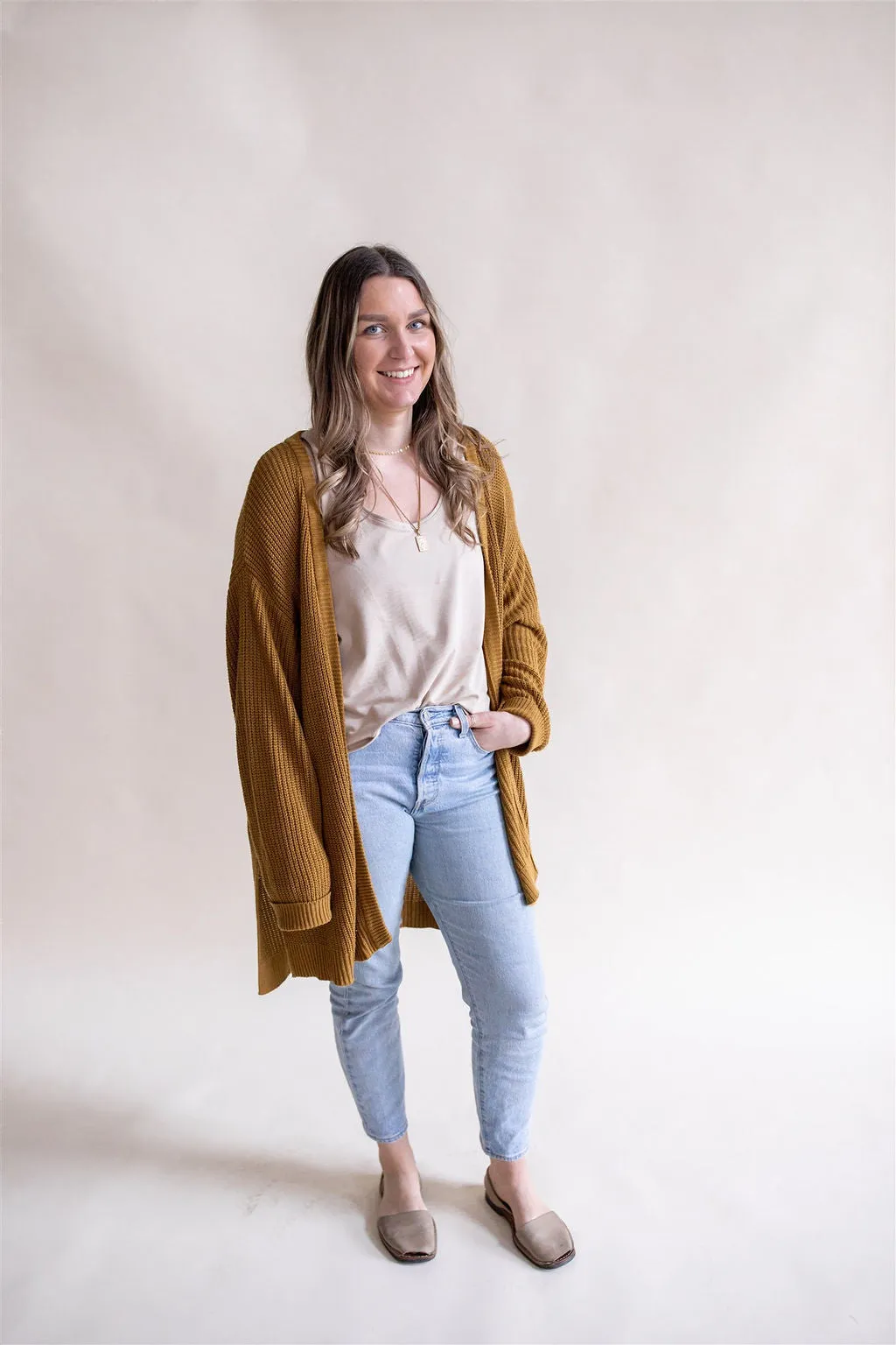 Ladies Knit Cardigan: Mustard XL/XXL