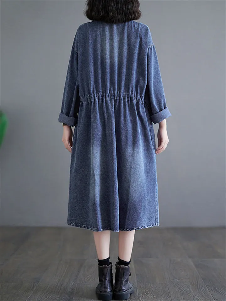 Ladies Stand-up Collar Mid-length Denim Jackets