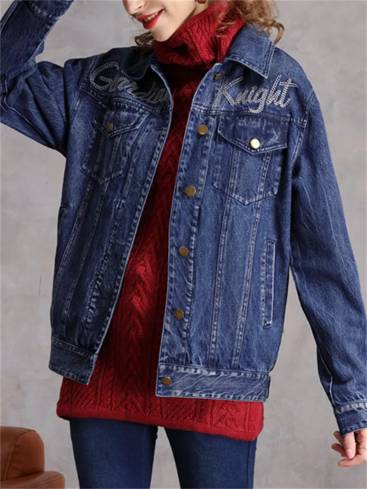 Lady Casual Slim Fit Autumn Embroidered Denim Jacket