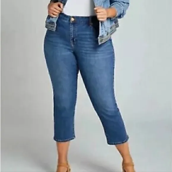 LANE BRYANT High Rise Rainbow Straight Leg Crop Jeans Size 24