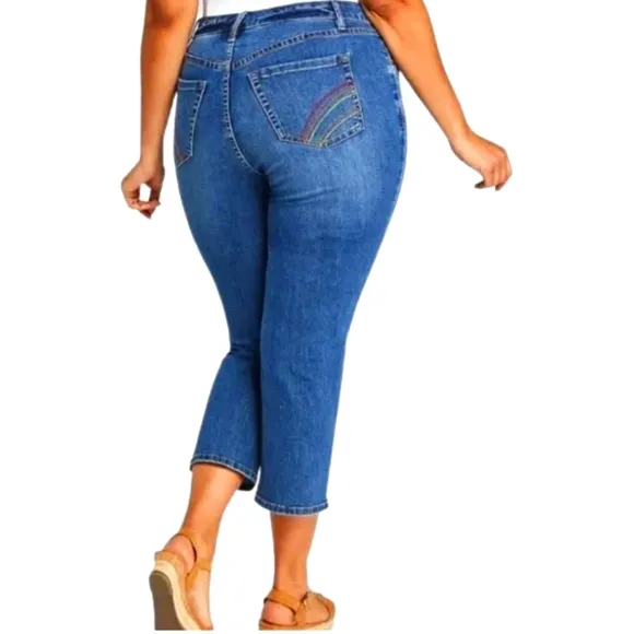 LANE BRYANT High Rise Rainbow Straight Leg Crop Jeans Size 24