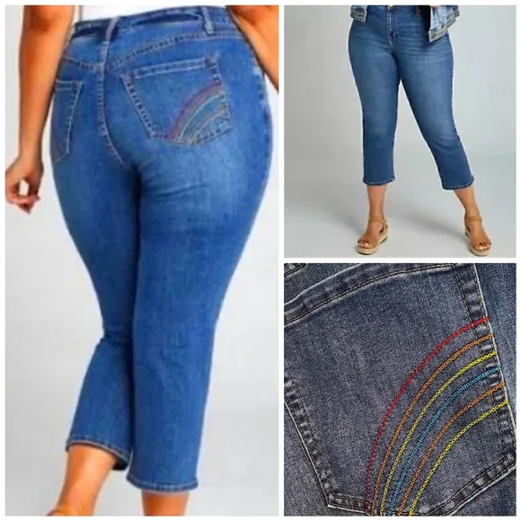 LANE BRYANT High Rise Rainbow Straight Leg Crop Jeans Size 24