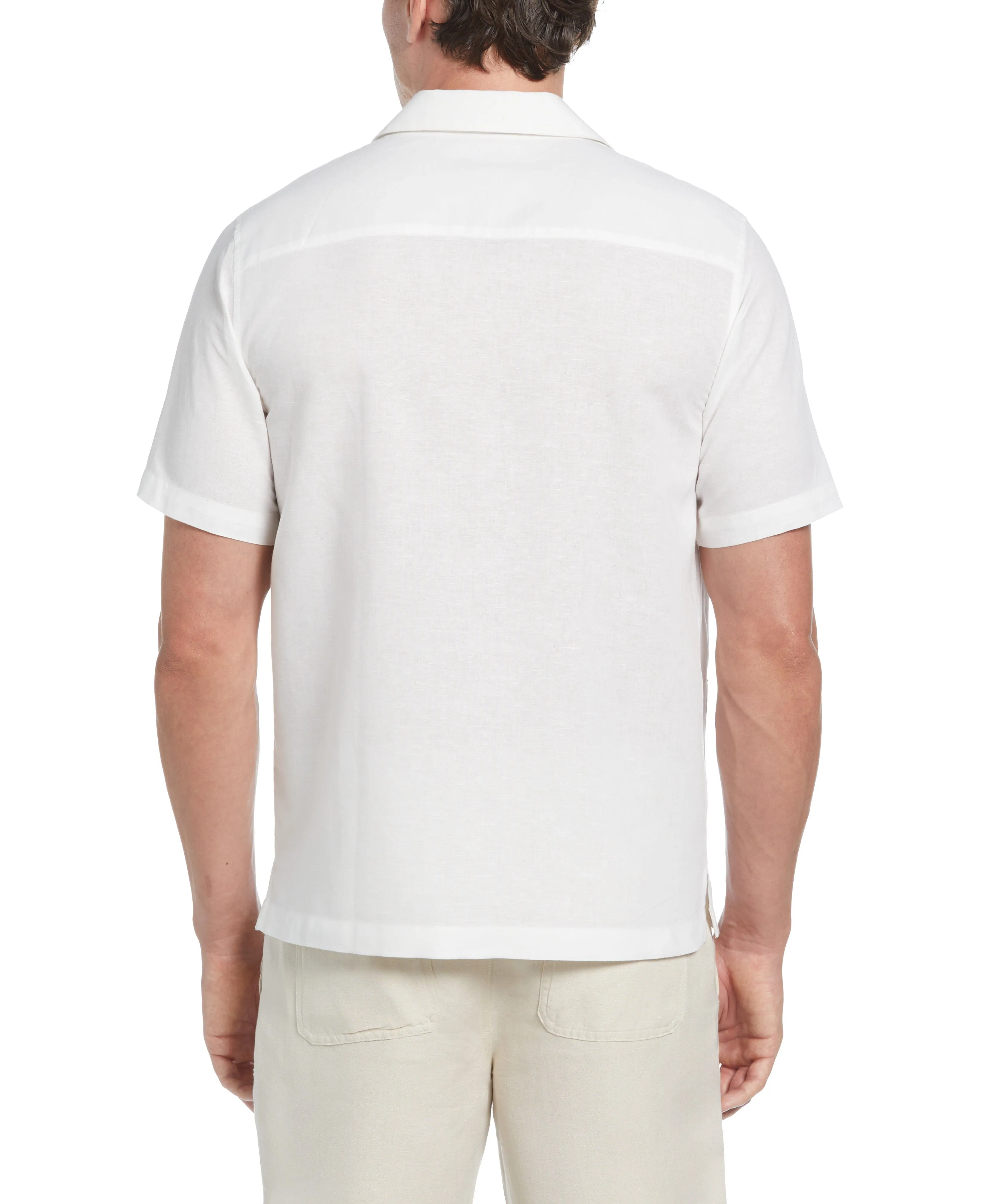 Linen-Blend Applique Panel Guayabera Shirt