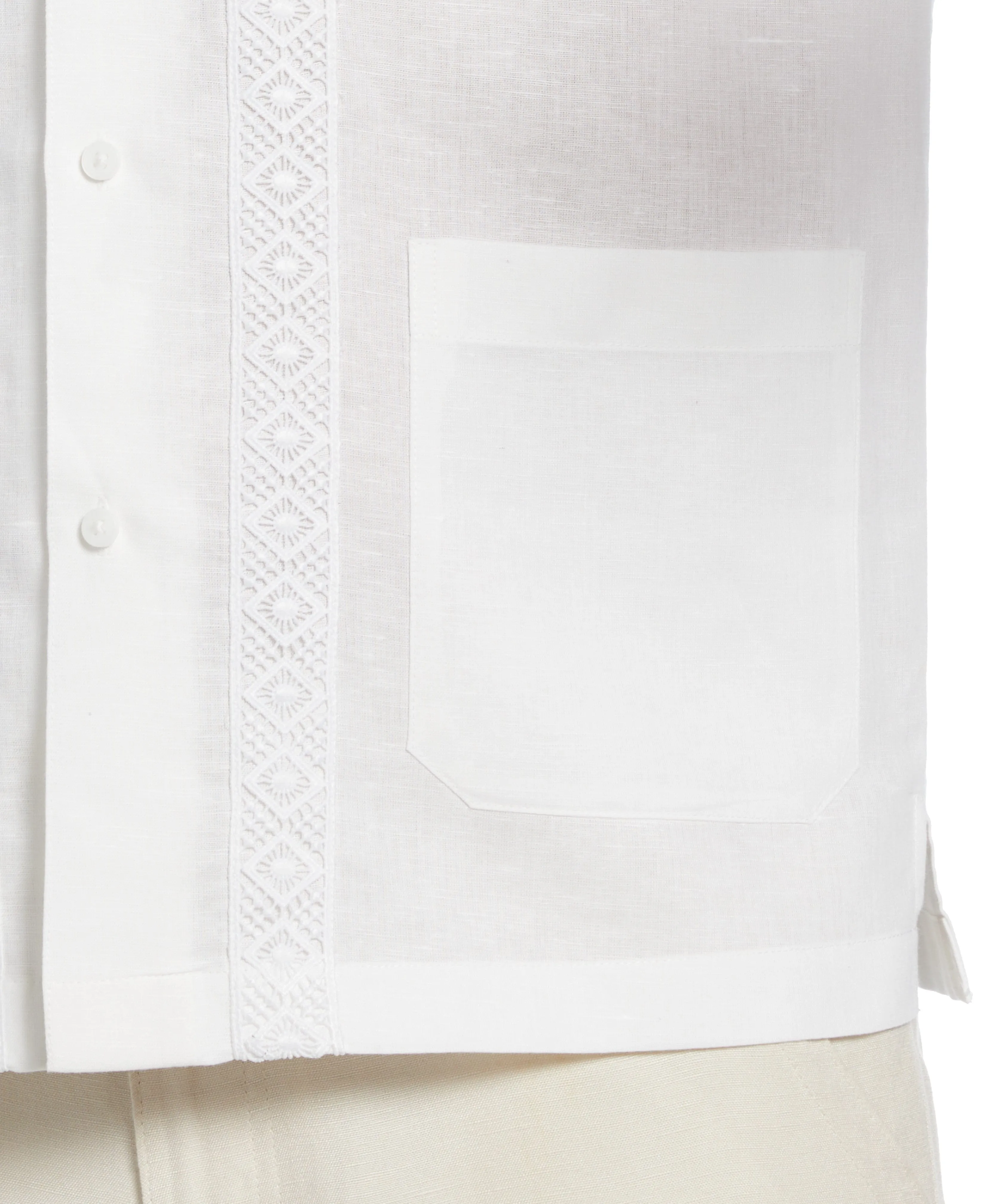 Linen-Blend Applique Panel Guayabera Shirt