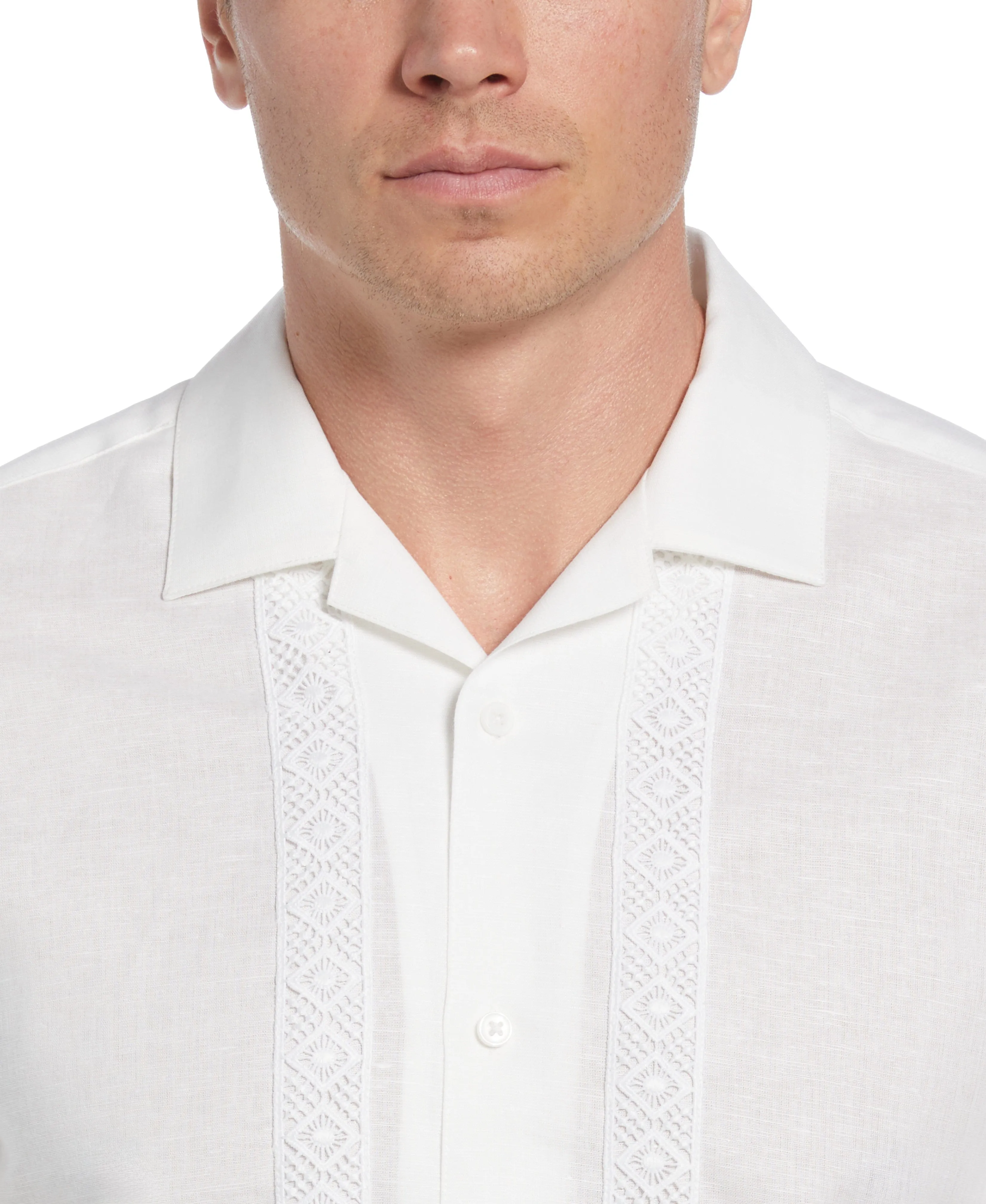 Linen-Blend Applique Panel Guayabera Shirt