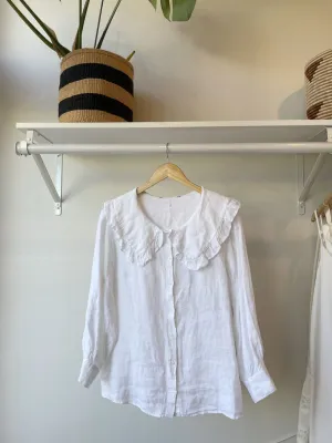 Linen Ruffle Collar Blouse