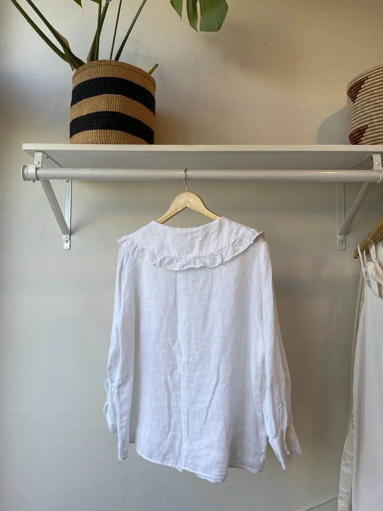 Linen Ruffle Collar Blouse