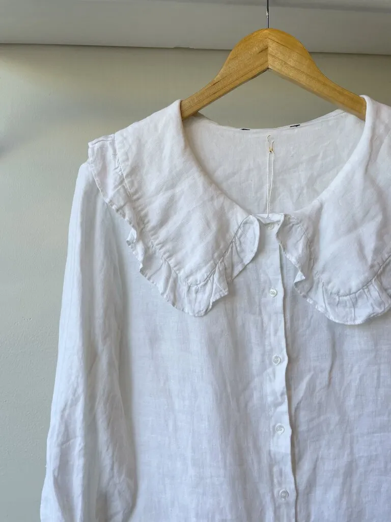 Linen Ruffle Collar Blouse