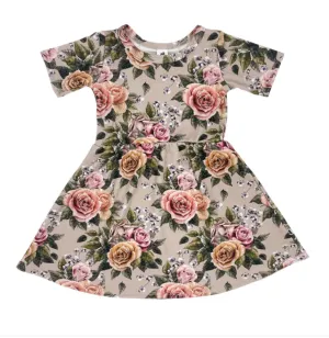 Little And Lively Girls Dress in Antique Floral:  Size 1/2T to 13/14 Years
